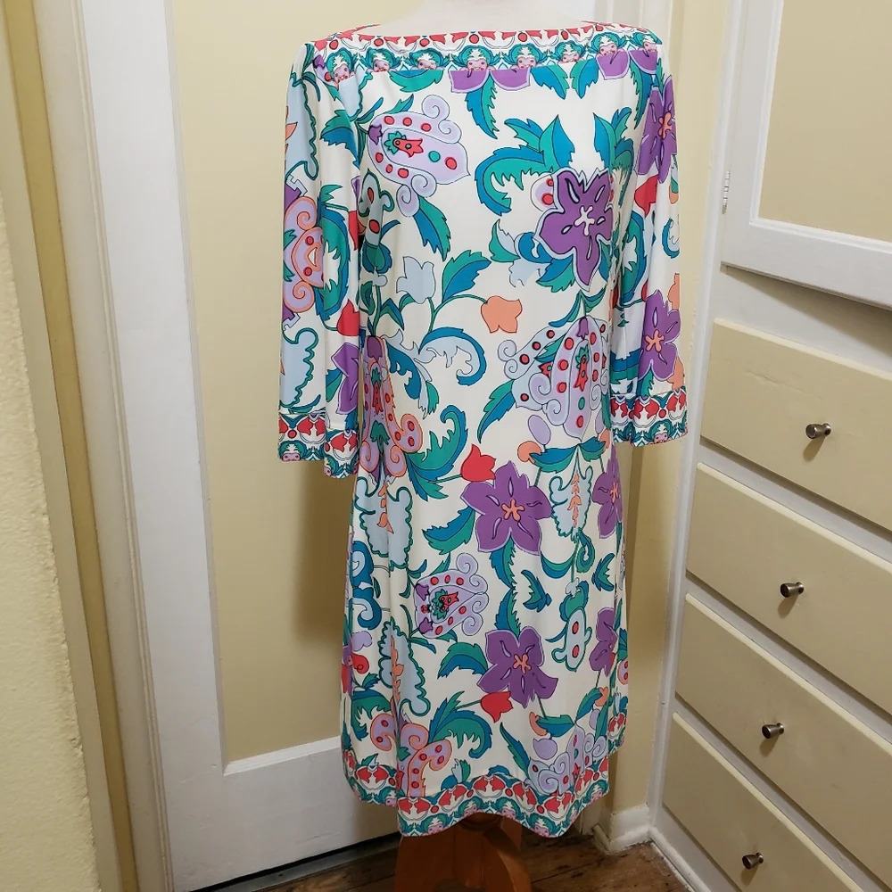 Ali Ro Stretch Dress | White Colorful Print